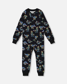 Pyjama une pièce en coton bio à motif Dino néon noir