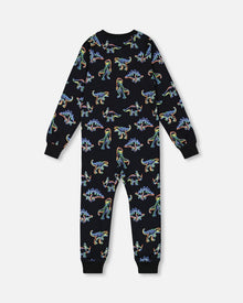 Pyjama une pièce en coton bio à motif Dino néon noir