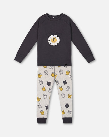 Pyjama deux pièces en coton biologique imprimé œuf-à-la-coque gris