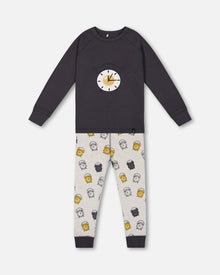 Pyjama deux pièces en coton biologique imprimé œuf-à-la-coque gris