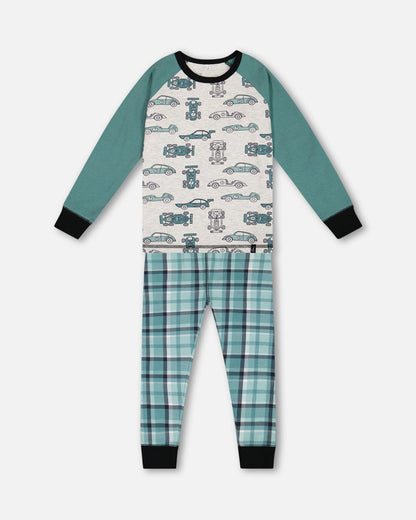 Pyjama deux pièces en coton biologique Motif voitures vertes