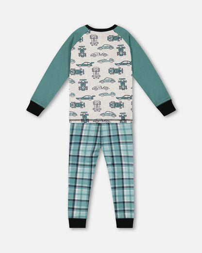 Pyjama deux pièces en coton biologique Motif voitures vertes