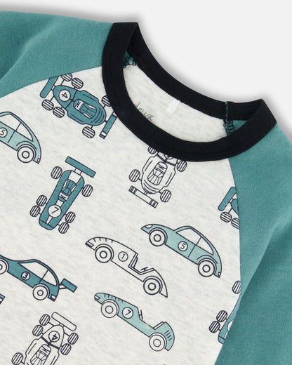 Pyjama deux pièces en coton biologique Motif voitures vertes