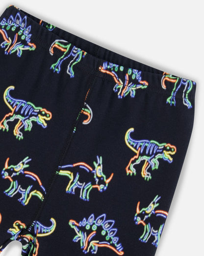 Organic Cotton Two Piece Pajama Set Black Printed Neon Dino