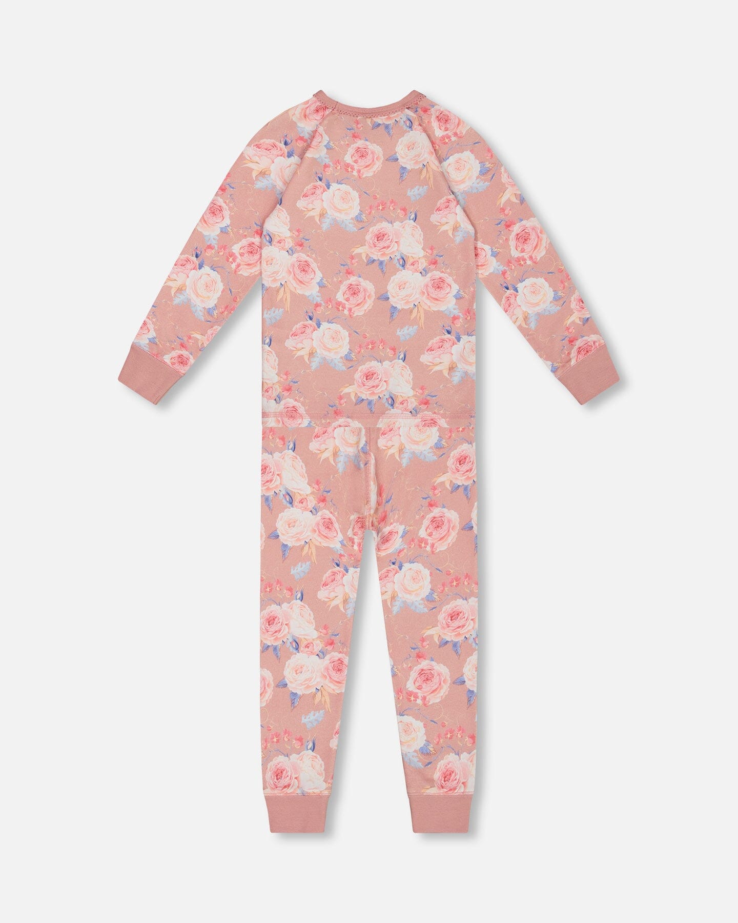 Pyjama deux pièces en coton biologique Vieux rose Imprimé roses