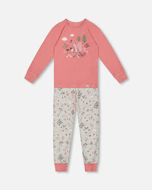 Ensemble de pyjama deux pièces en coton biologique beige mélangé à imprimé écureuil