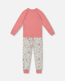 Ensemble de pyjama deux pièces en coton biologique beige mélangé à imprimé écureuil