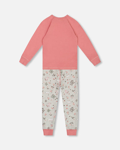 Organic Cotton Two Piece Pajama Set Beige Mix Printed Squirrel
