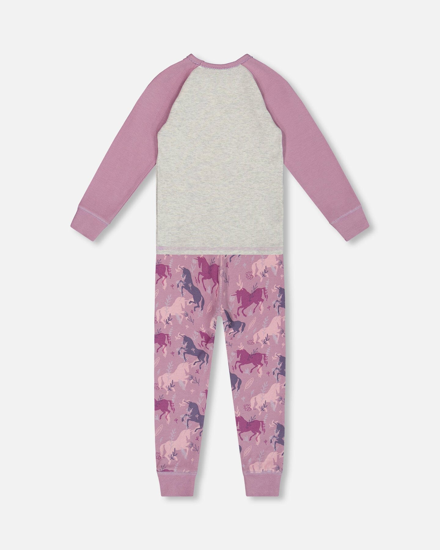 Ensemble de pyjama deux pièces en coton biologique, motif licornes imprimées, mauve