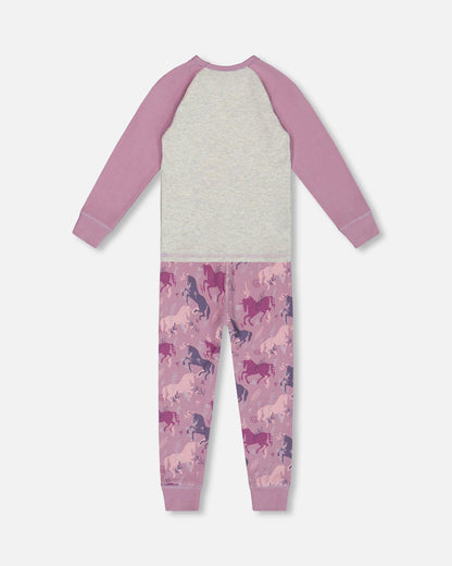 Ensemble de pyjama deux pièces en coton biologique, motif licornes imprimées, mauve