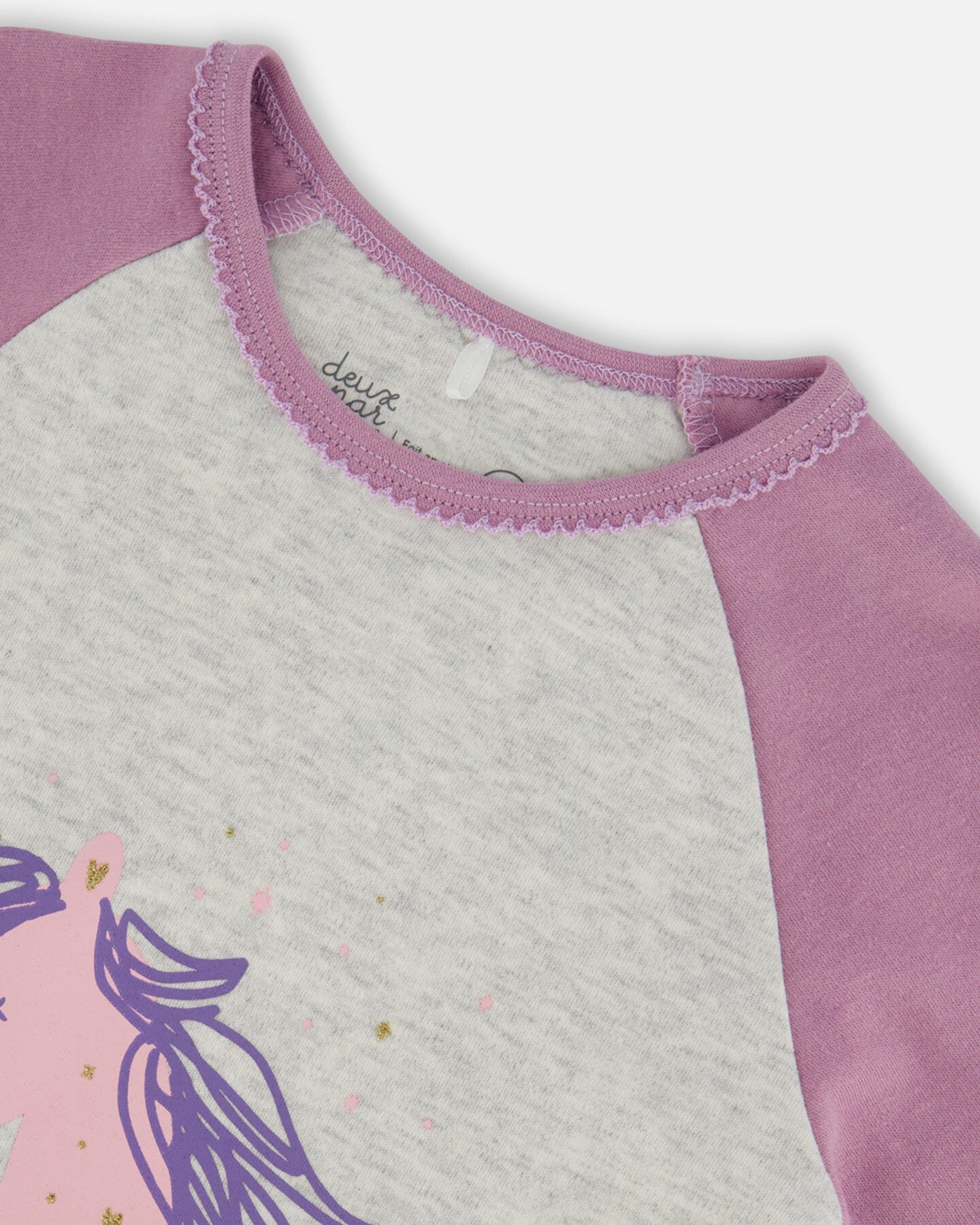 Ensemble de pyjama deux pièces en coton biologique, motif licornes imprimées, mauve