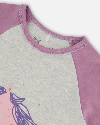 Ensemble de pyjama deux pièces en coton biologique, motif licornes imprimées, mauve
