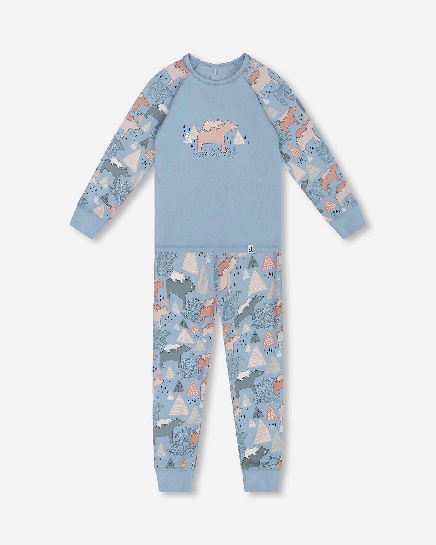 Ensemble de pyjama deux pièces en coton biologique bleu clair imprimé ours mama