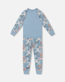 Ensemble de pyjama deux pièces en coton biologique bleu clair imprimé ours mama