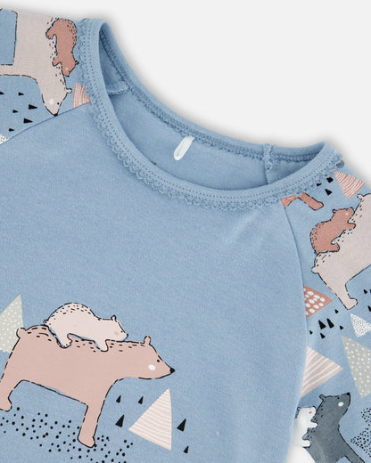 Ensemble de pyjama deux pièces en coton biologique bleu clair imprimé ours mama