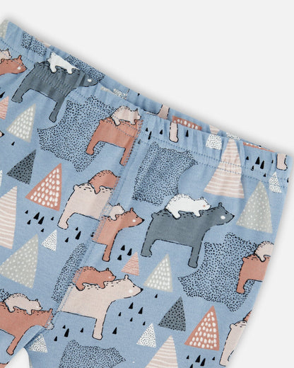Ensemble de pyjama deux pièces en coton biologique bleu clair imprimé ours mama
