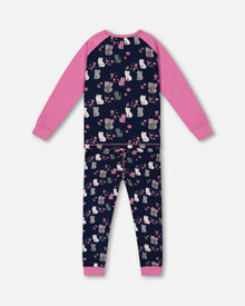Ensemble de pyjama deux pièces en coton biologique, imprimé chats marine
