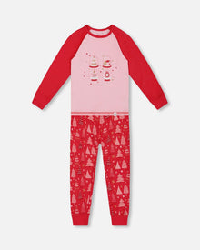 Ensemble de pyjama deux pièces en coton biologique, imprimé sapin de Noël rouge