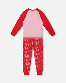 Ensemble de pyjama deux pièces en coton biologique, imprimé sapin de Noël rouge