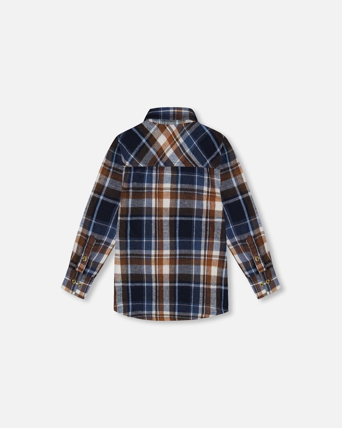 Chemise boutonnée à manches longues à carreaux bleu et noisette