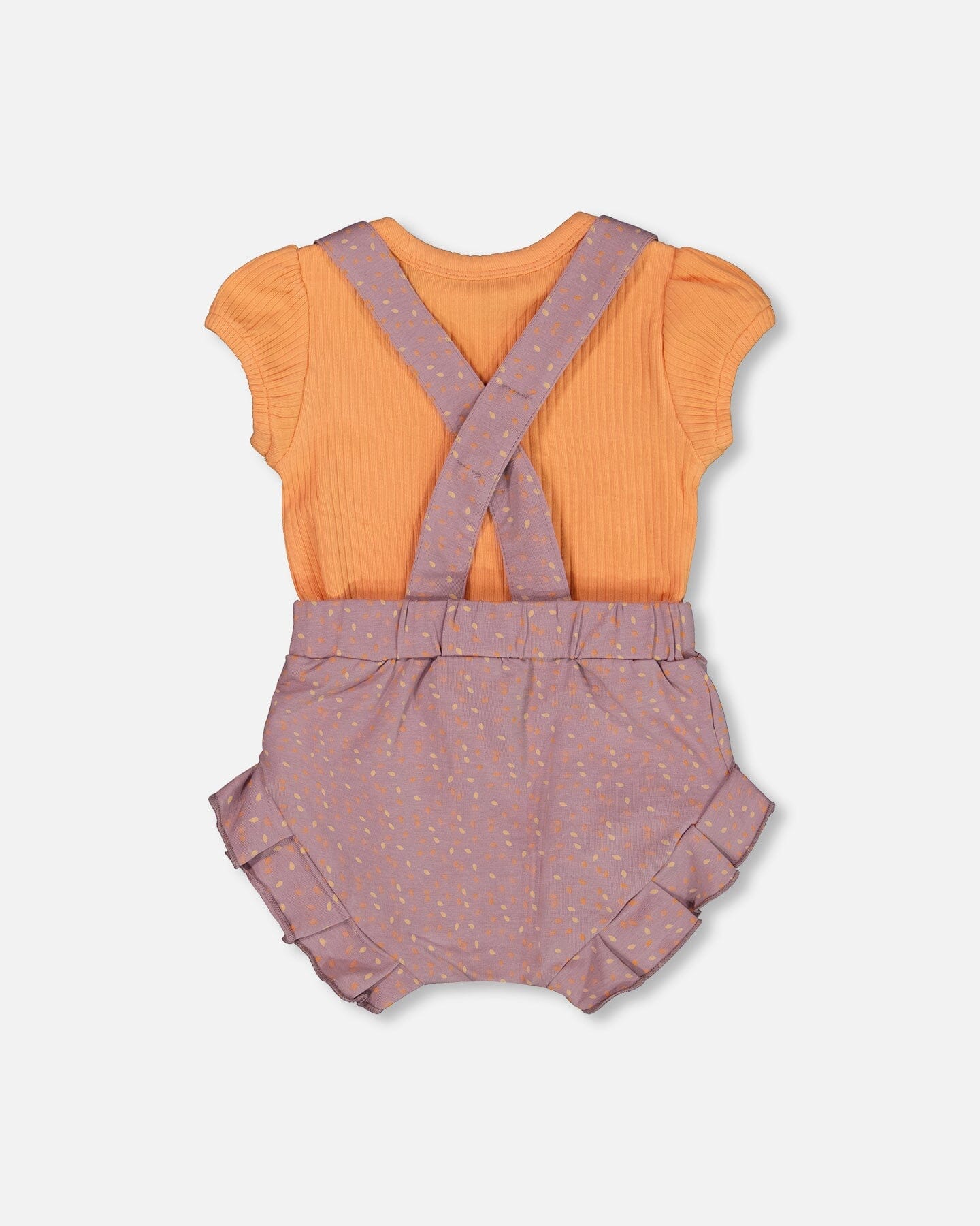 Grenouillère et barboteuse en coton biologique imprimé orange et violet