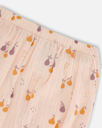 Printed Muslin Top And Bloomer Set Peach With Pears