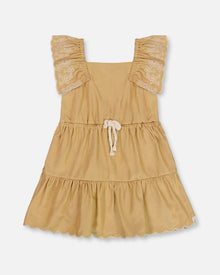 Robe en Chambray Brodé Beige Doré