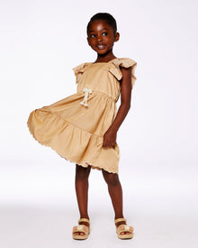 Robe en Chambray Brodé Beige Doré