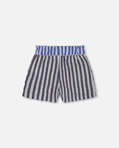 Seersucker Short Navy Blue And White