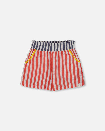 Short Seersucker Rouge, Blanc Et Noir