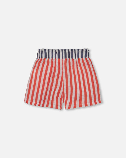 Short Seersucker Rouge, Blanc Et Noir
