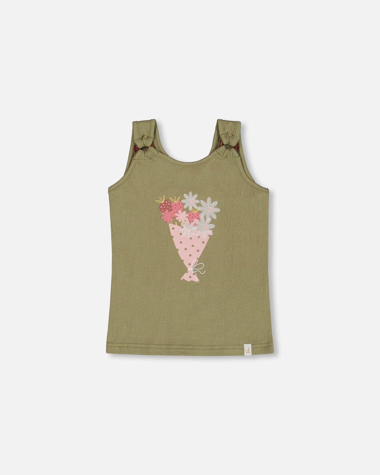 Débardeur en jersey froissé motif floral vert olive