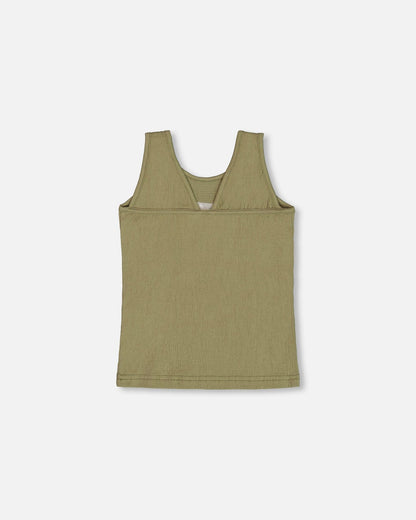 Débardeur en jersey froissé motif floral vert olive