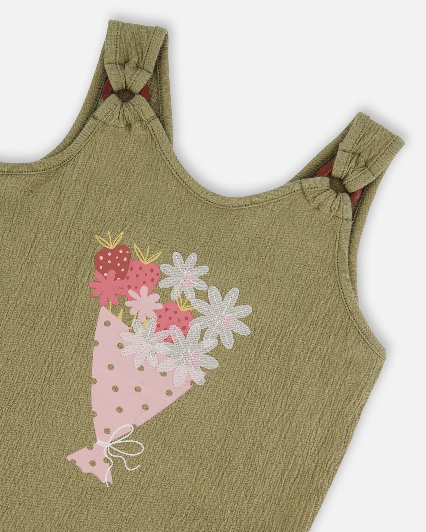Débardeur en jersey froissé motif floral vert olive