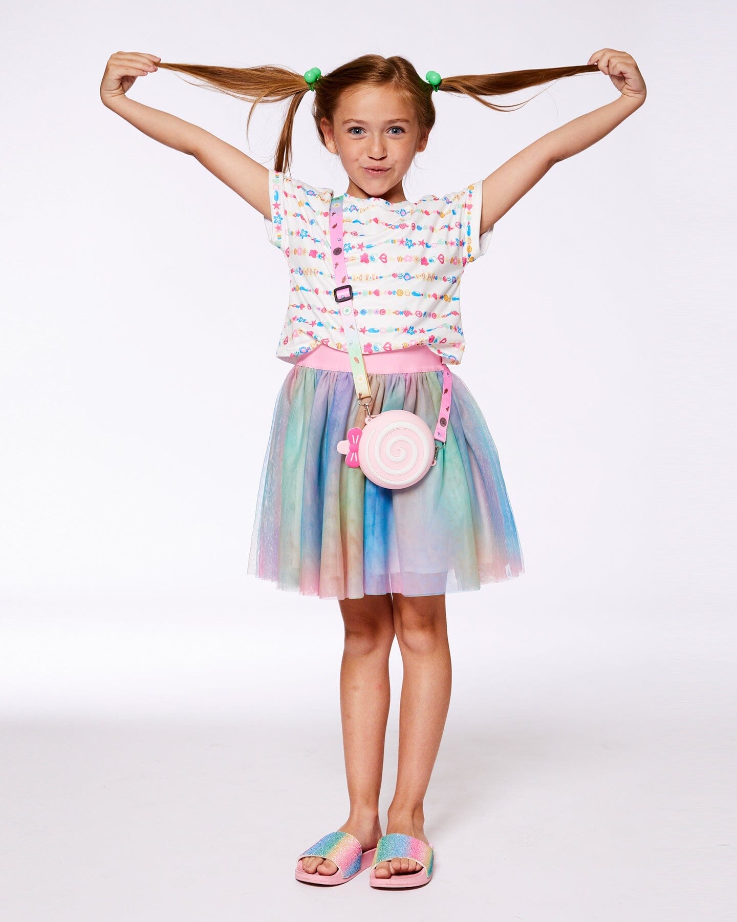 Robe bi-matière avec jupe en résille Tie Dye multicolore et blanche