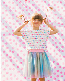 Robe bi-matière avec jupe en résille Tie Dye multicolore et blanche