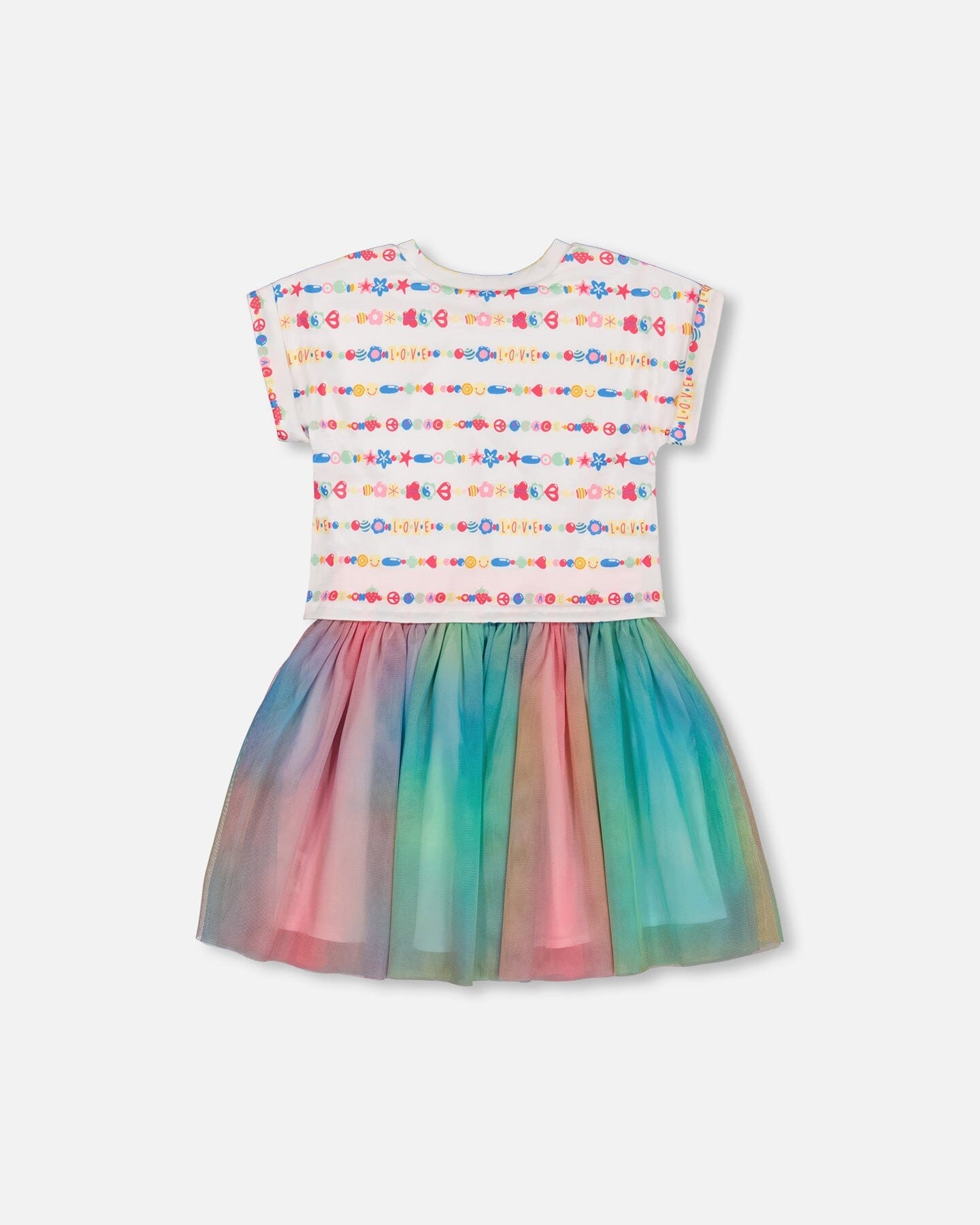 Robe bi-matière avec jupe en résille Tie Dye multicolore et blanche