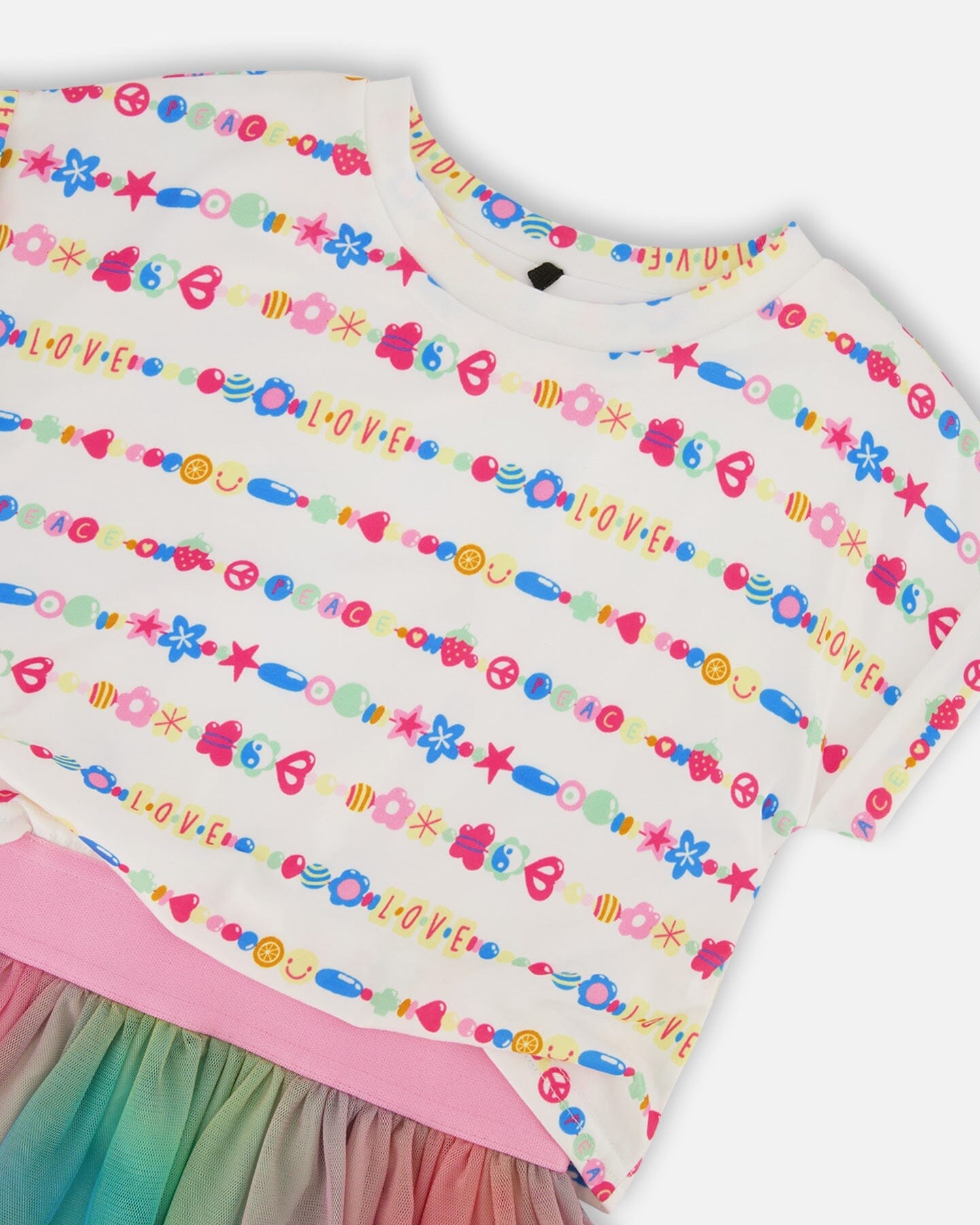 Robe bi-matière avec jupe en résille Tie Dye multicolore et blanche