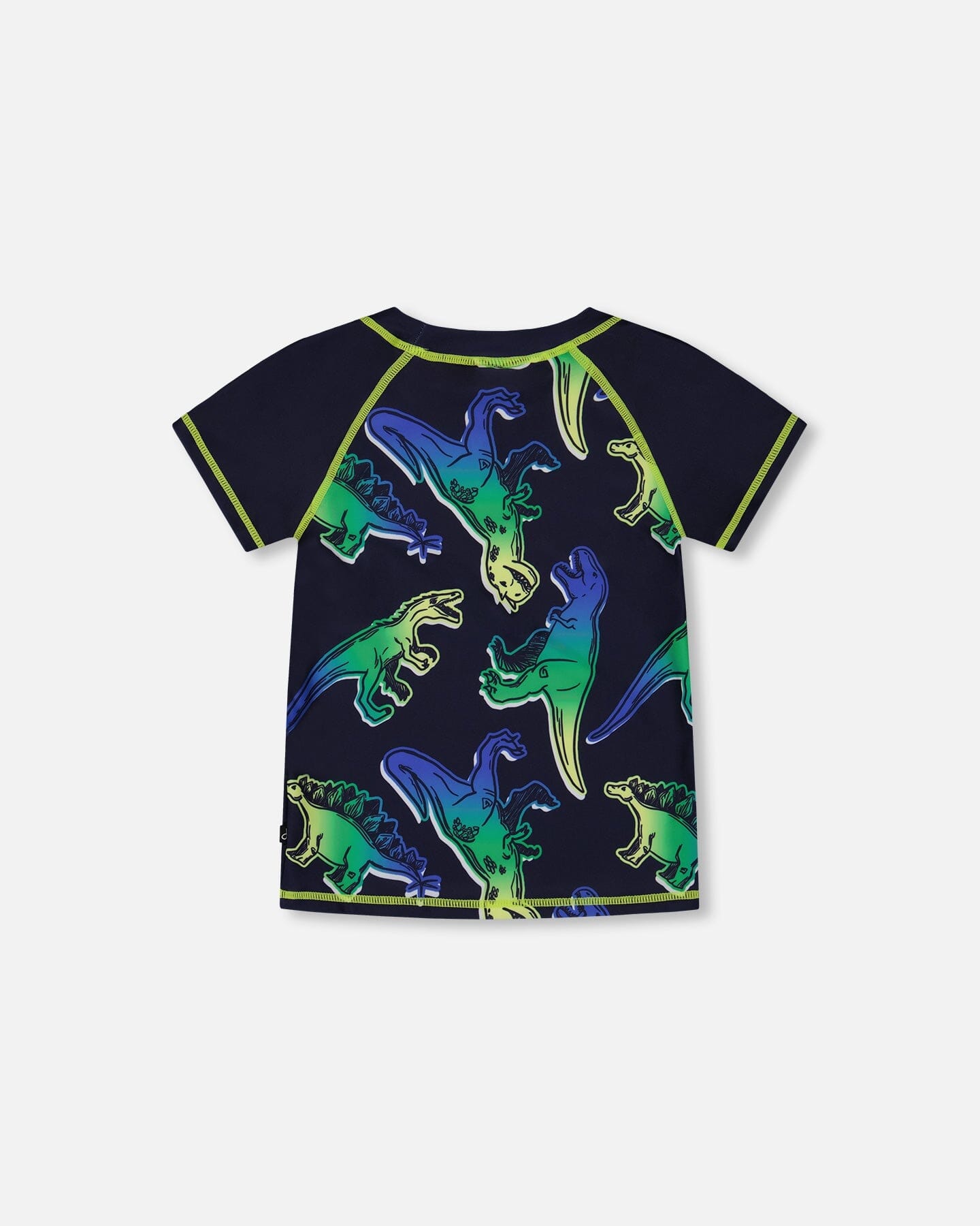 Haut anti-UV manches courtes dinosaures bleus et verts sur fond marine