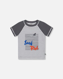 T-shirt anti-UV à manches courtes gris clair et gris foncé