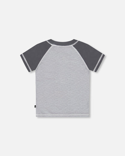 T-shirt anti-UV à manches courtes gris clair et gris foncé