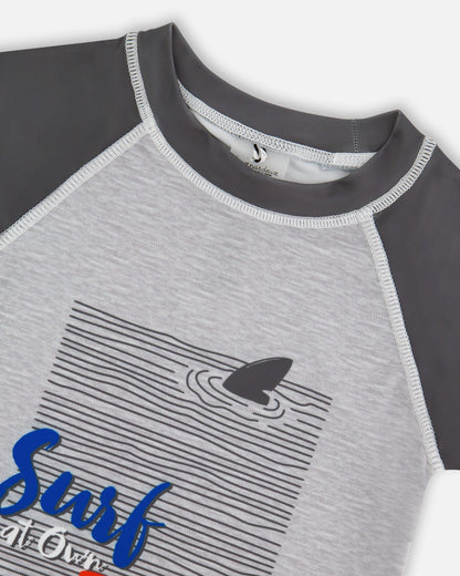 T-shirt anti-UV à manches courtes gris clair et gris foncé