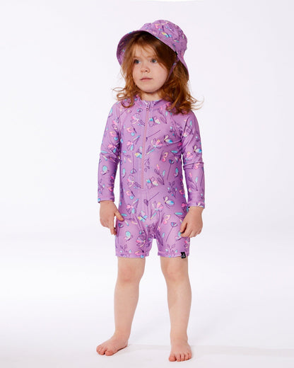 Printed Beach Sun Hat Old Mauve And Multicolored Butterflies