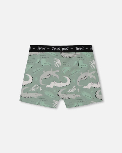 Boxer Coton Biologique Imprimé Sauge Clair et Crocodile Gris