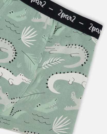 Boxer Coton Biologique Imprimé Sauge Clair et Crocodile Gris
