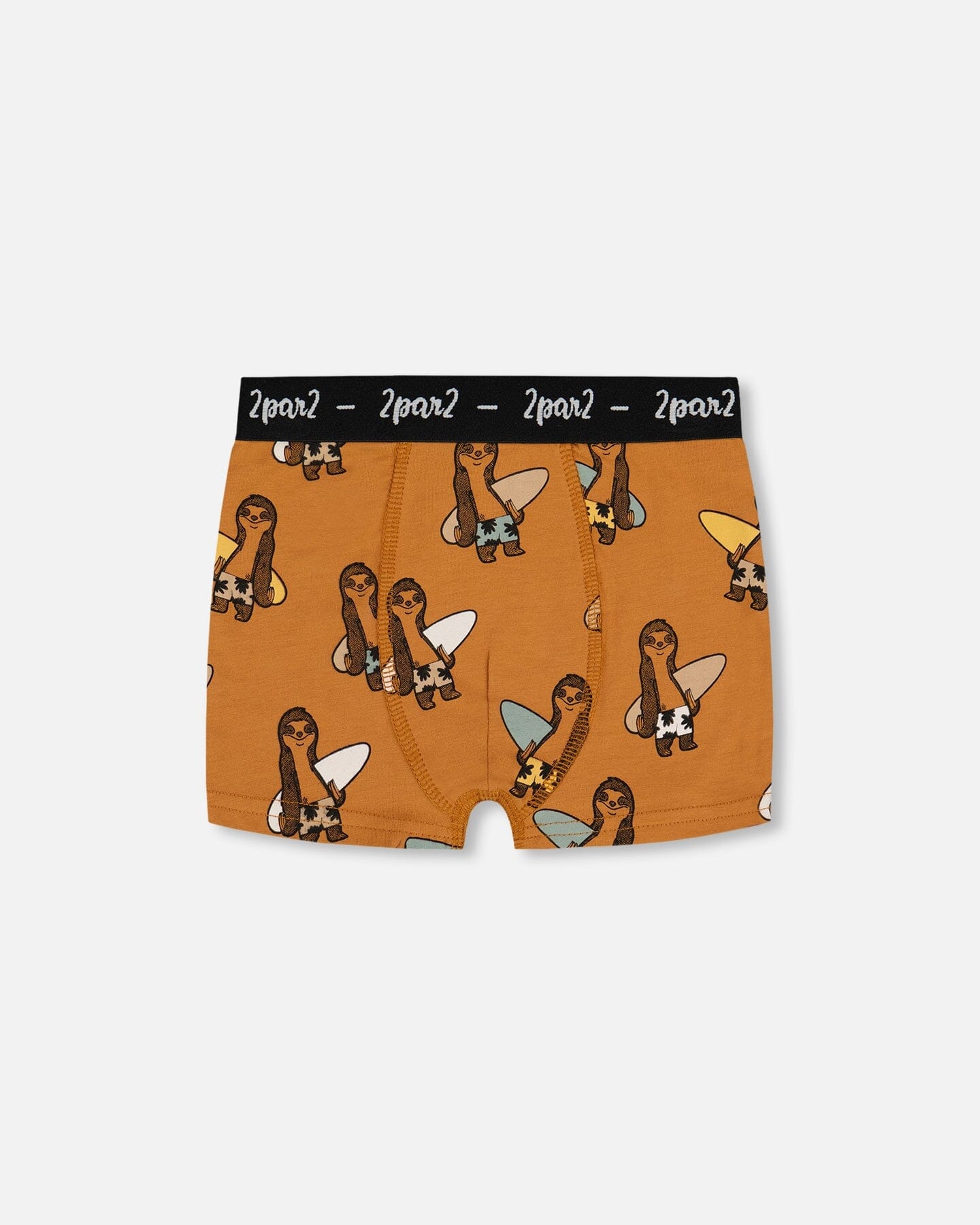 Boxer Coton Biologique Imprimé Paresseux sur Fond Fauve
