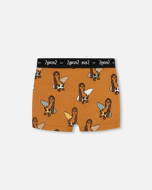 Printed Organic Cotton Boxer Shorts Sloths On Tan Background