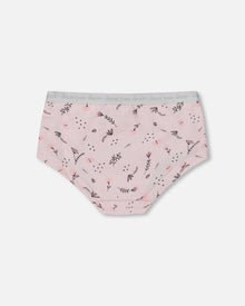 Printed Organic Cotton Boyshort Panty Small Pink Flowers On Pale Pink Background
