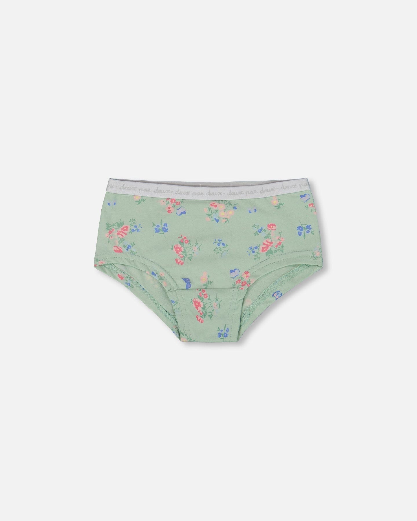 Culotte Garçon Imprimée en Coton Biologique Petites Fleurs Roses et Bleues sur Sauge Claire