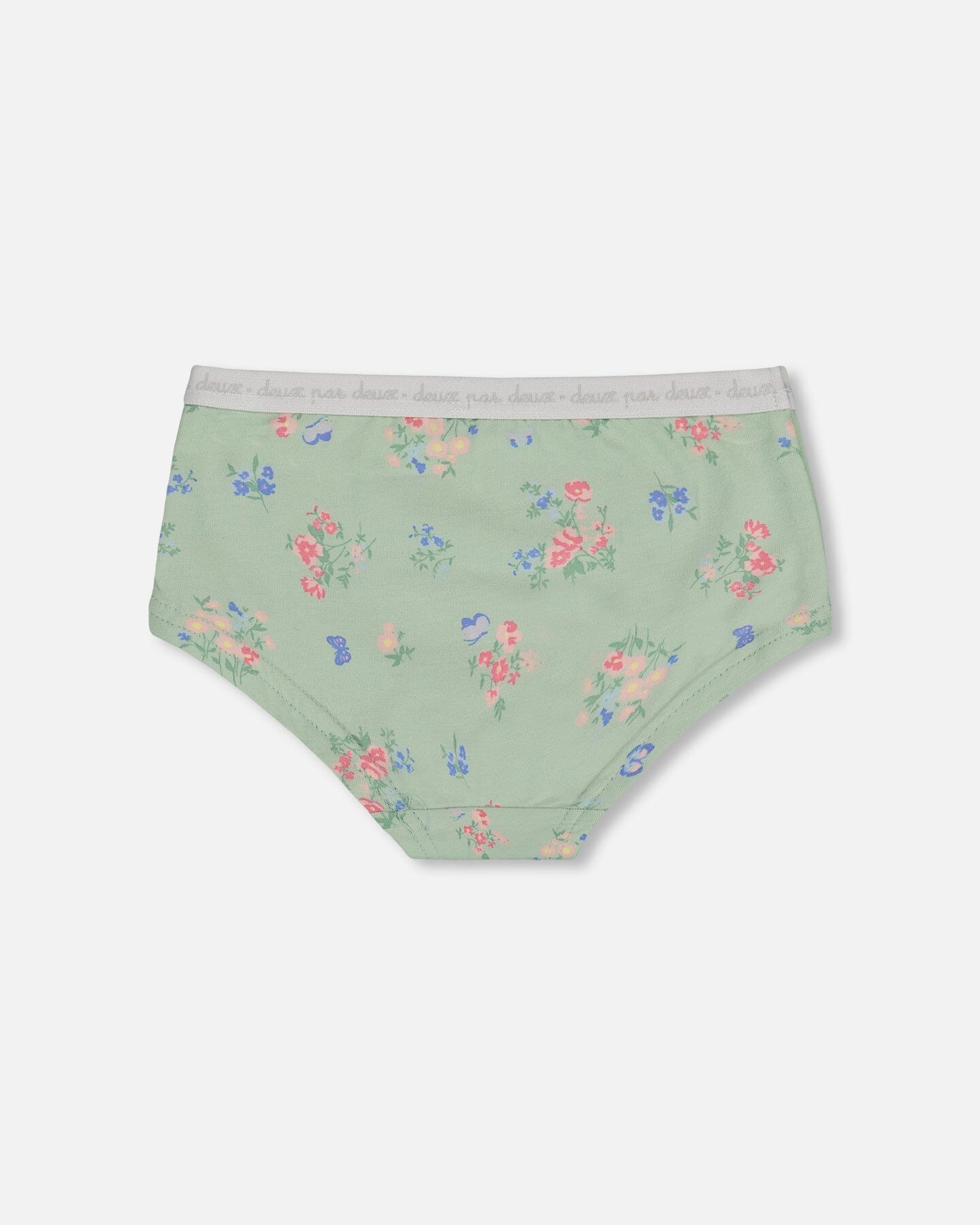 Culotte Garçon Imprimée en Coton Biologique Petites Fleurs Roses et Bleues sur Sauge Claire